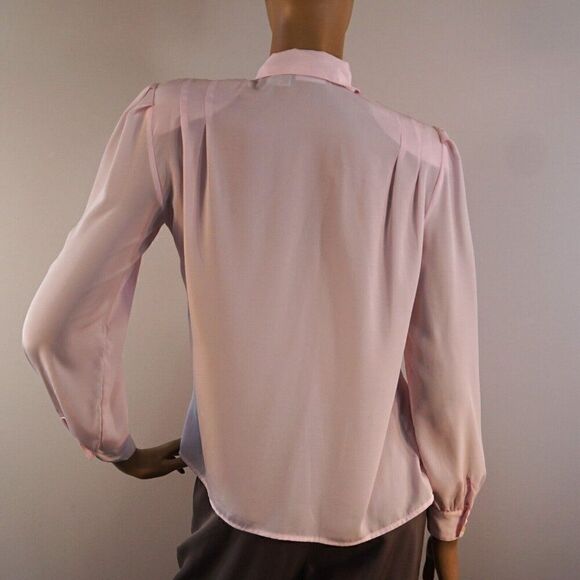 Marlis Vintage Blouse Sz 8 Pleated Front Long Sleeve Blush Pink Shoulder Pads - Picture 5 of 10